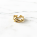 Gold Triple Wire Layered Open Cuff Ring - white marble product shot