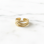 Gold Triple Wire Layered Open Cuff Ring - white marble product shot