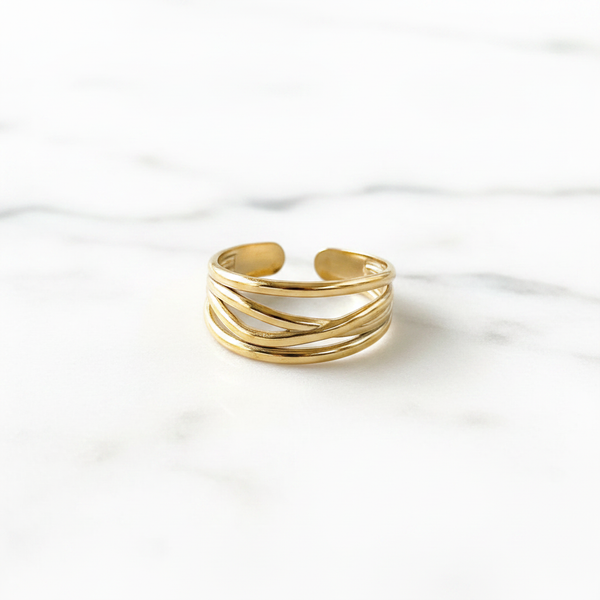 Gold Triple Wire Layered Open Cuff Ring
