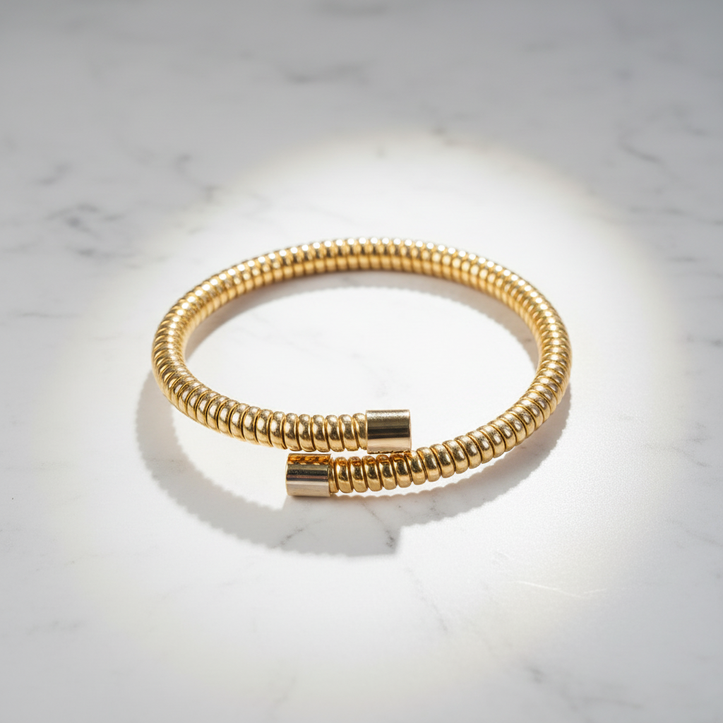Gold Tubogas Coil Bangle Bracelet