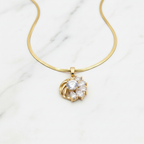 CZ Sunburst Cluster Pendant Necklace | Anti-Tarnish Gold Snake Chain