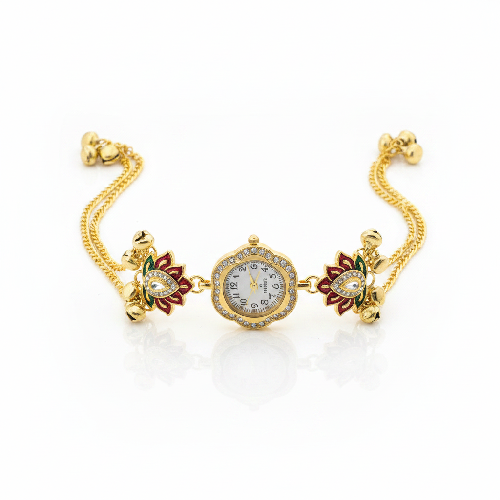Lotus Meenakari Sunflower Bracelet Watch - White Background Studio Shot