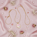 Pink Enamel Star & Crystal Pendant Necklace - Gold Snake Chain