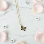 Black Enamel Butterfly Pendant Necklace – Gold Chain