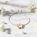 White Enamel Crystal Butterfly Pendant Necklace - Stainless Steel Gold Snake Chain