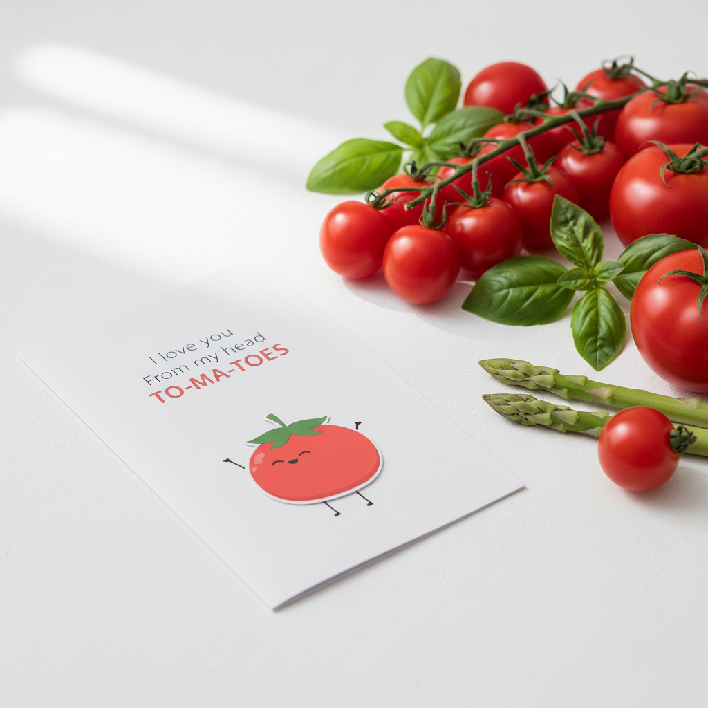 Greeting Card lifestyle photo with fresh tomatoes and vegetables