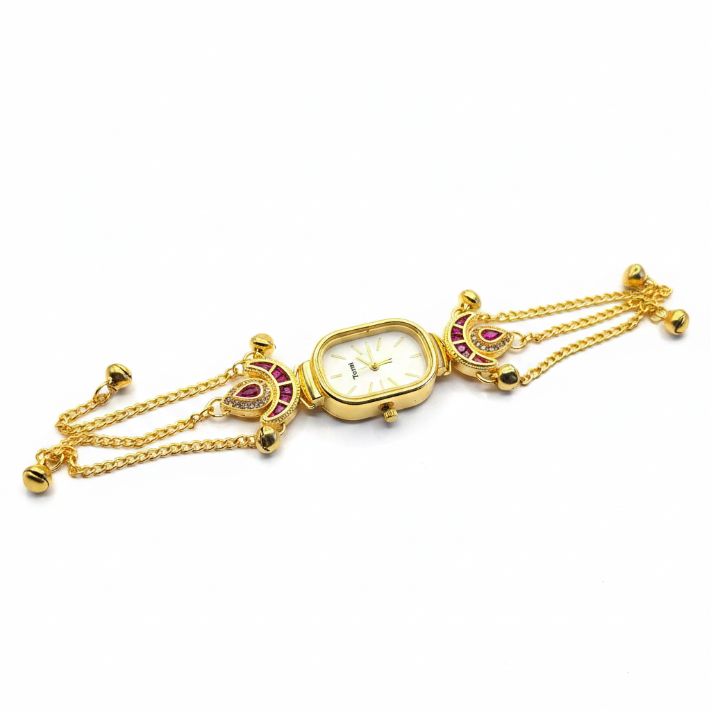 Peacock Charm Bracelet Watch - White Background Studio Shot