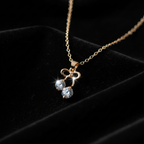 Gold Bow CZ Crystal Drop Necklace