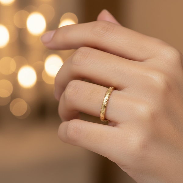 Gold Engraved Floral Band Open Cuff Ring | Anti-Tarnish