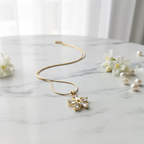 Gold Crystal Flower Pendant Necklace - Stainless Steel Gold Snake Chain