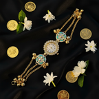 Teal Kundan Lattice Bracelet Watch - Dark Velvet Background