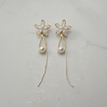 Gold Crystal Flower Pearl Drop Earrings