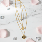 Triple Layer Sunflower Heart Necklace – Gold Chain