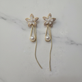 Gold Blush Flower Pearl Drop Earrings