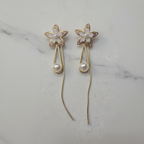 Gold Blush Flower Pearl Drop Earrings