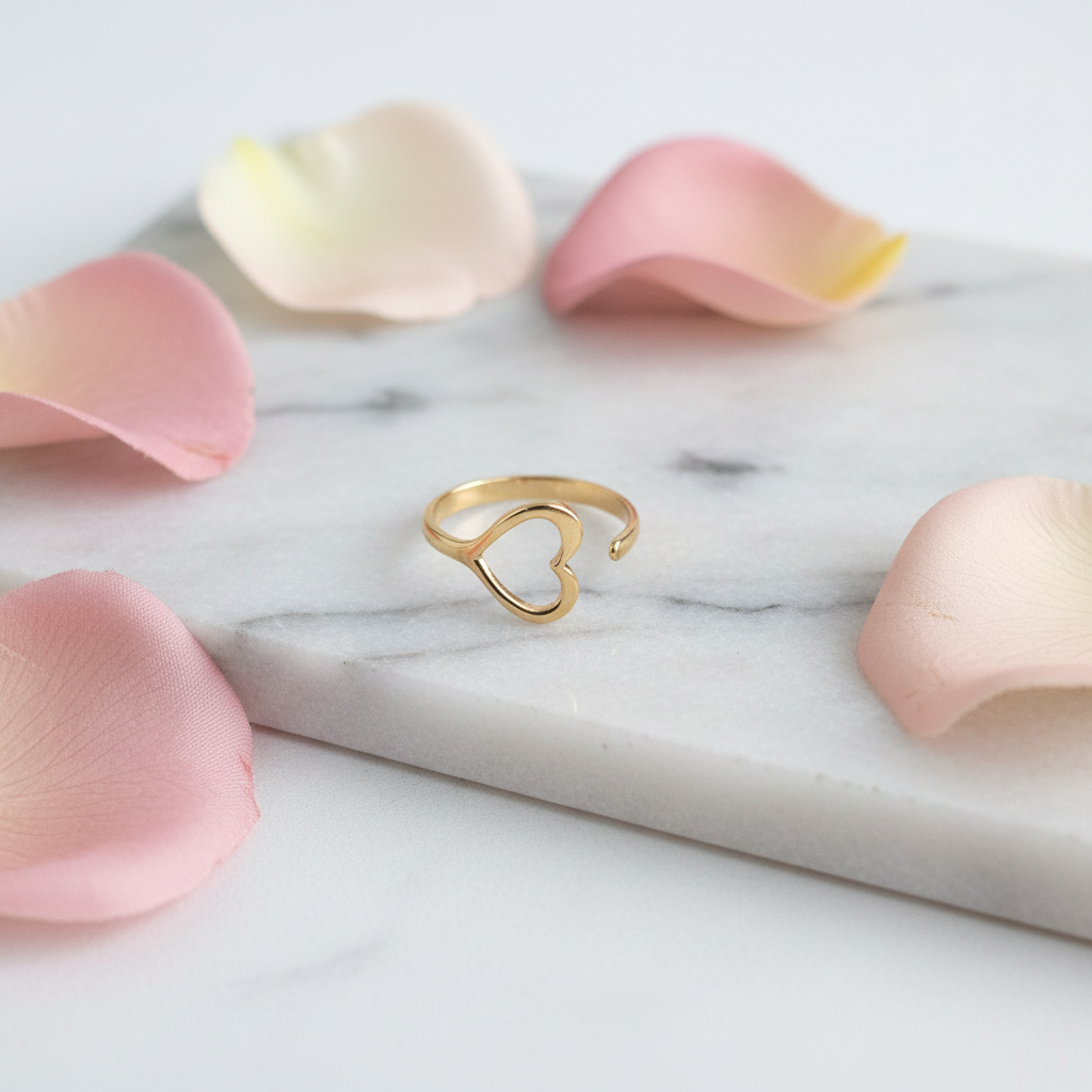 Gold Open Heart Adjustable Ring - Dainty Minimalist Love Ring