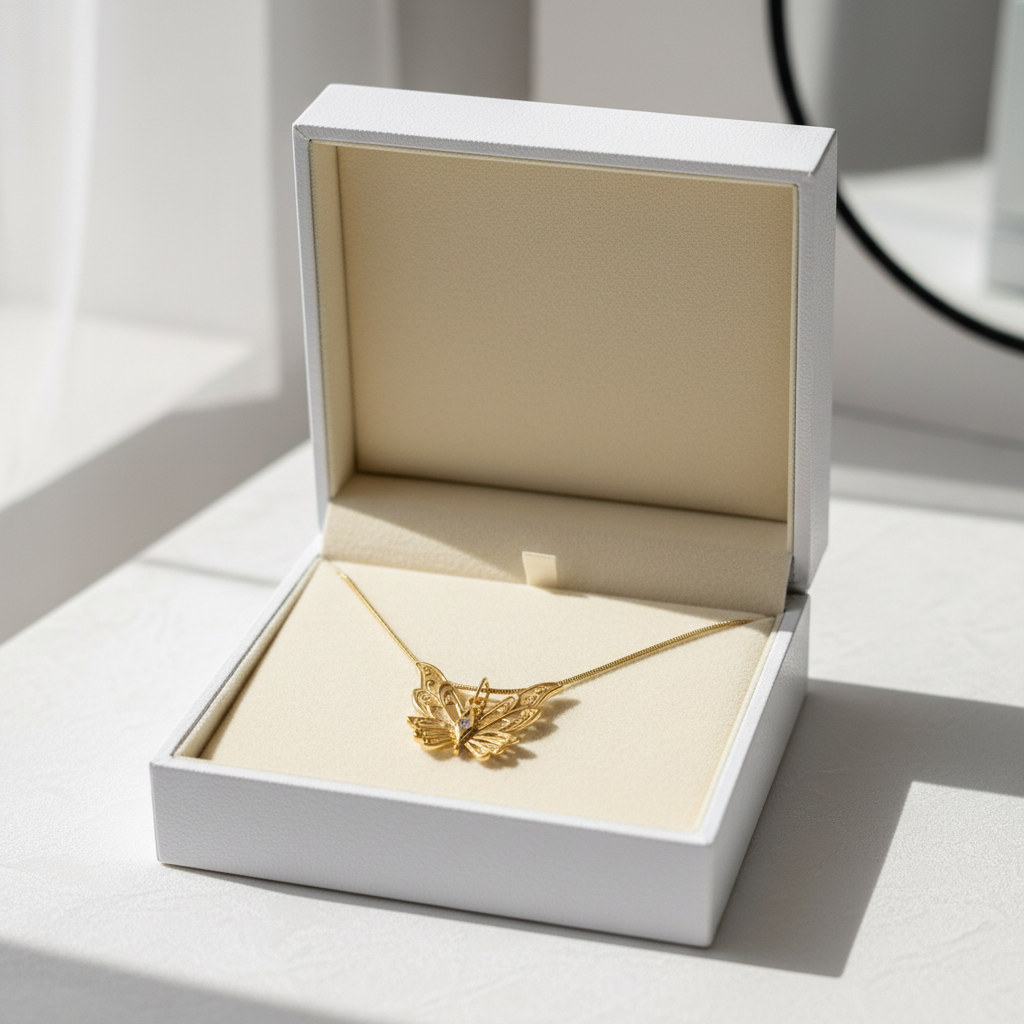Gold Butterfly Pendant Necklace - Stainless Steel Snake Chain