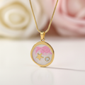 Pink Enamel Star & Crystal Pendant Necklace - Gold Snake Chain