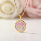 Pink Enamel Star & Crystal Pendant Necklace - Gold Snake Chain