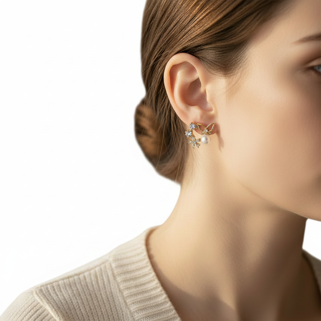 Butterfly Pearl Drop Earrings