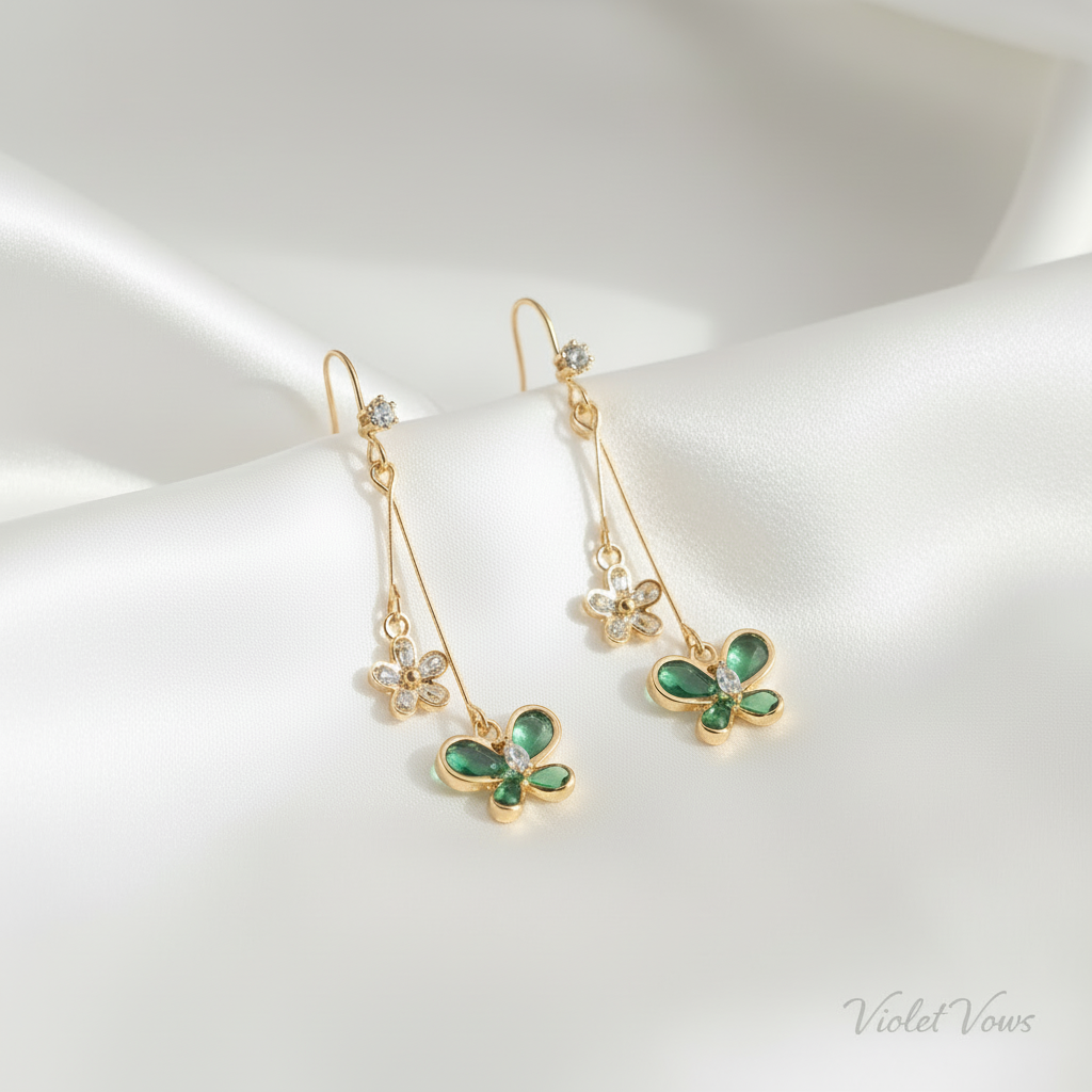 Green Butterfly Drop Earrings