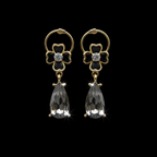 Smoky Grey Zircon Teardrop Drop Earrings | Black Floral CZ Gold
