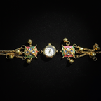 Multicolour Meenakari Star Charm Bracelet Watch - Dark Velvet Background