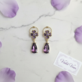 Amethyst Purple Zircon Teardrop Drop Earrings | Floral CZ Gold