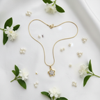 Gold Crystal Clover Flower Pendant Necklace - Stainless Steel Gold Snake Chain