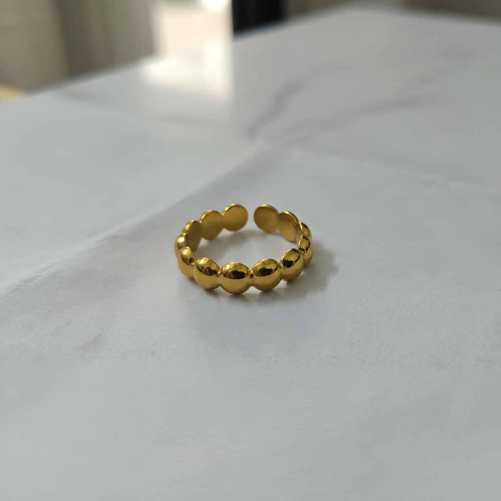 Gold Beaded Bubble Open Band Ring | Anti-Tarnish