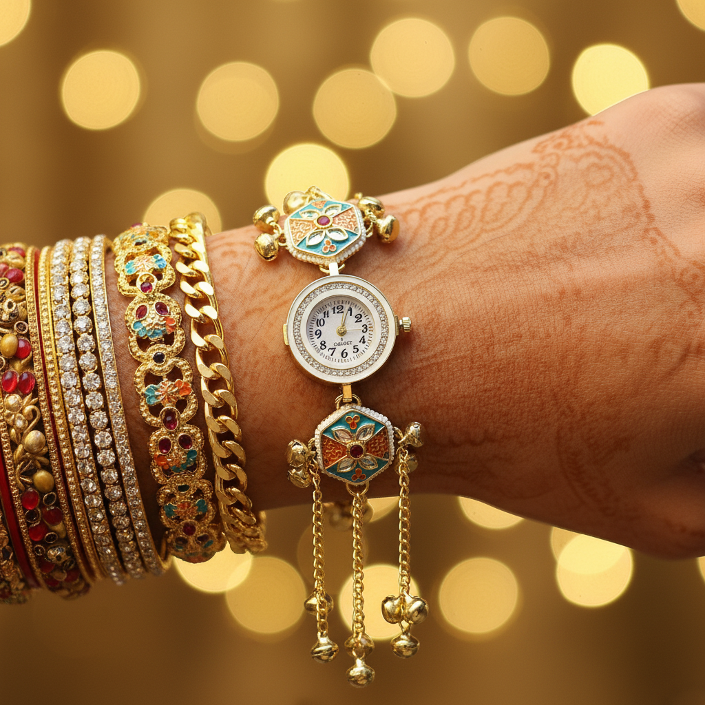 Hexagonal Meenakari Bracelet Watch - Lifestyle Wrist Shot