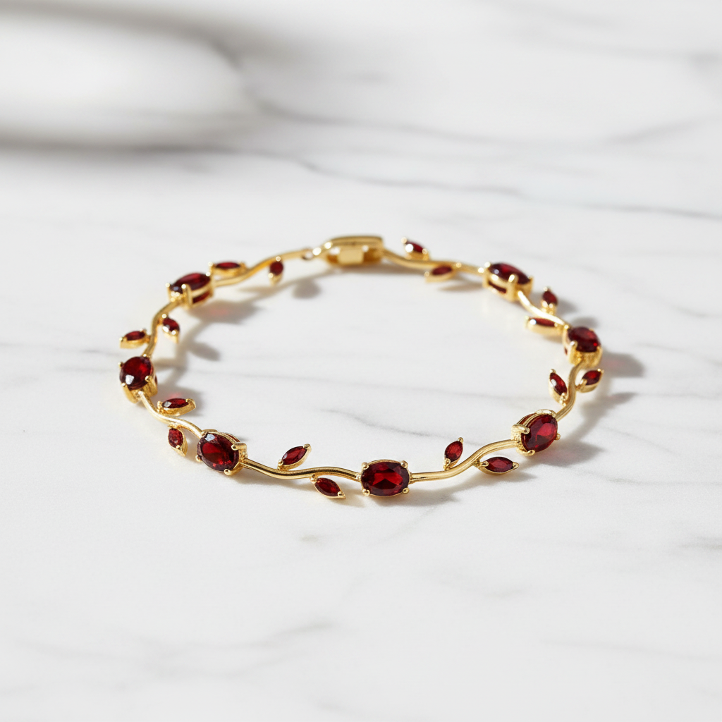 Red Garnet Tulip Gemstone Bracelet