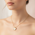 White Enamel Crystal Butterfly Pendant Necklace - Stainless Steel Gold Snake Chain