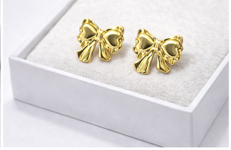 Golden Bow Stud Earrings