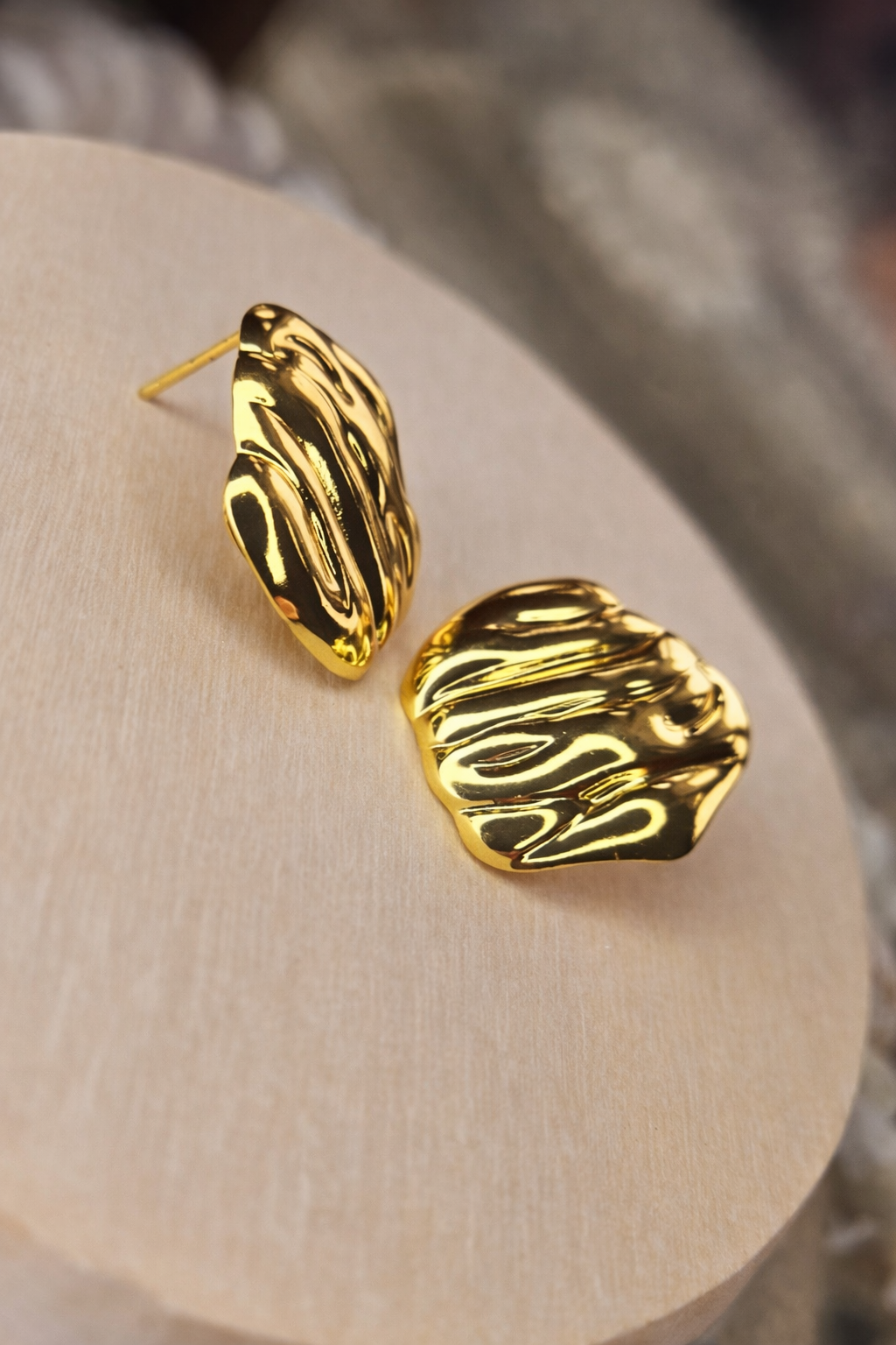 Gold Sculpted Stud Earrings