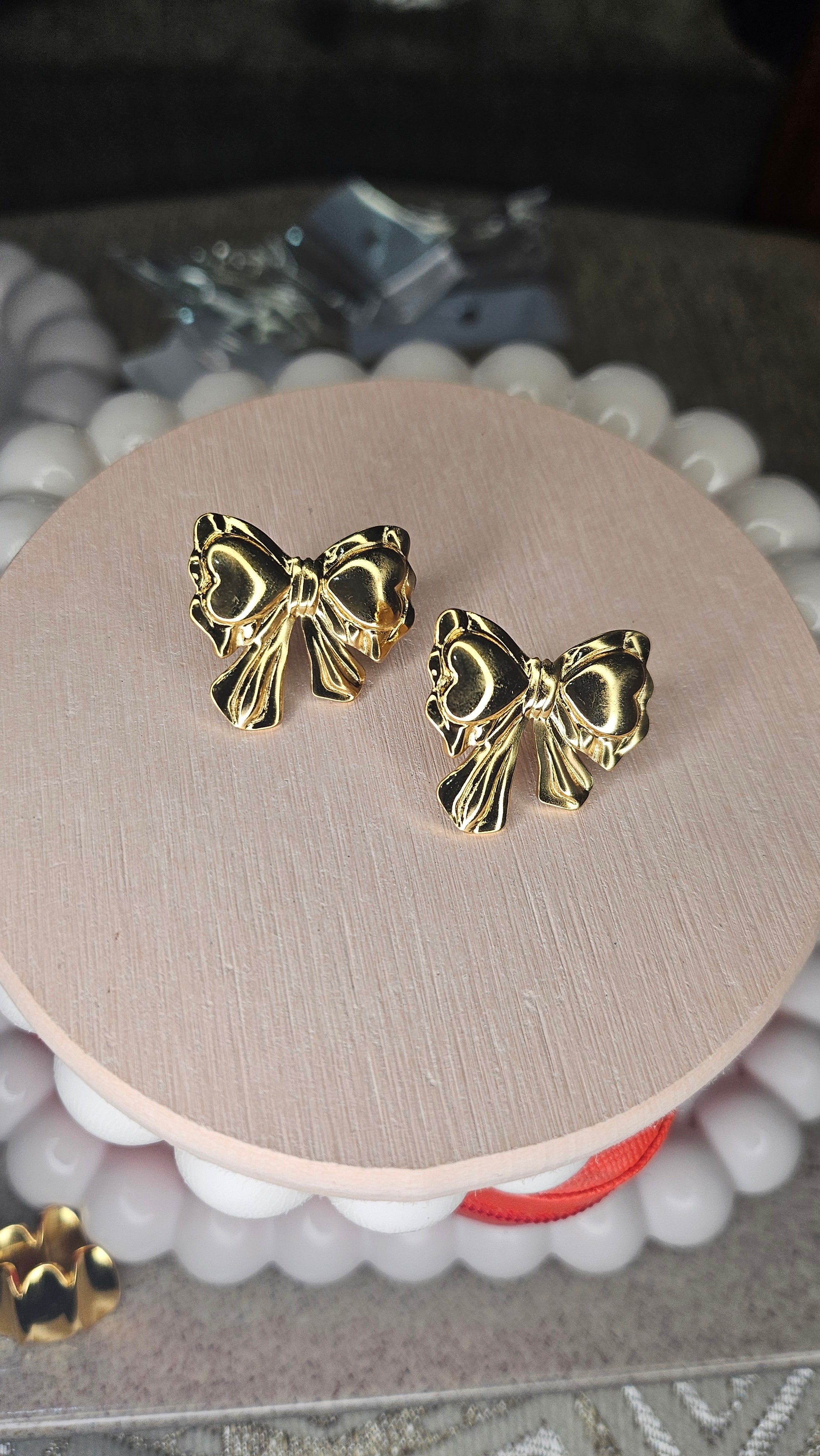 Golden Bow Stud Earrings