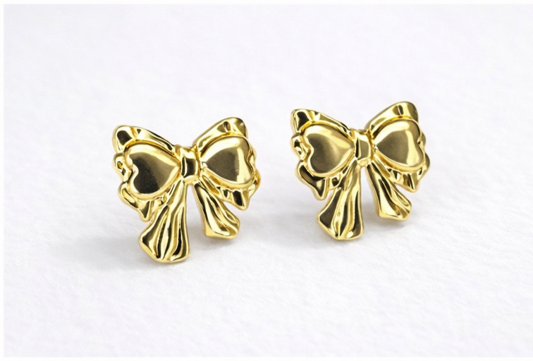 Golden Bow Stud Earrings