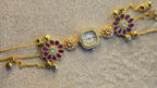Purple Floral Charm Bracelet Watch – front view