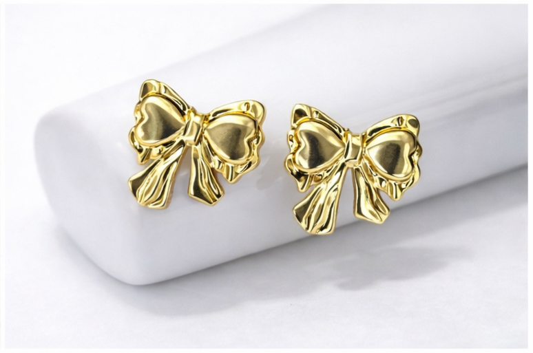 Golden Bow Stud Earrings