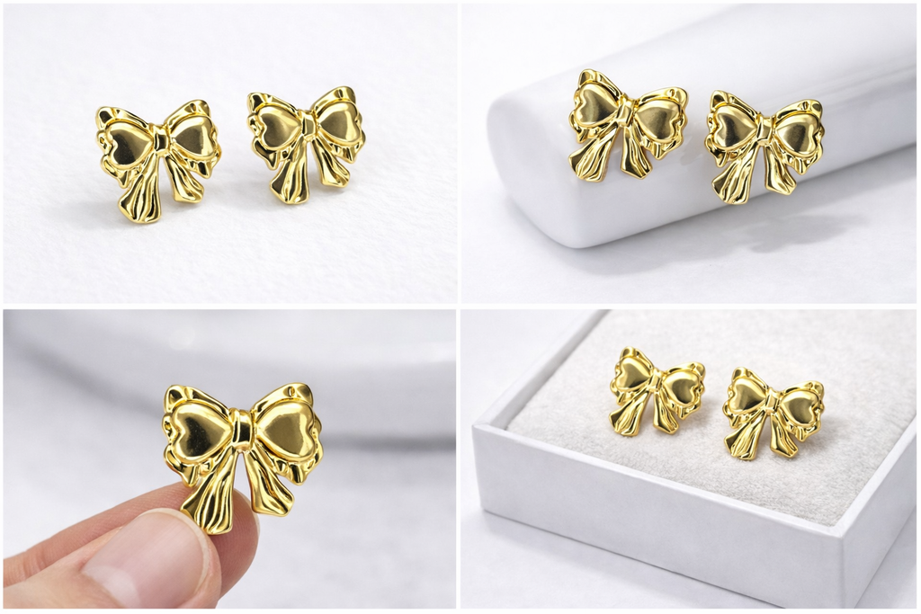Golden Bow Stud Earrings