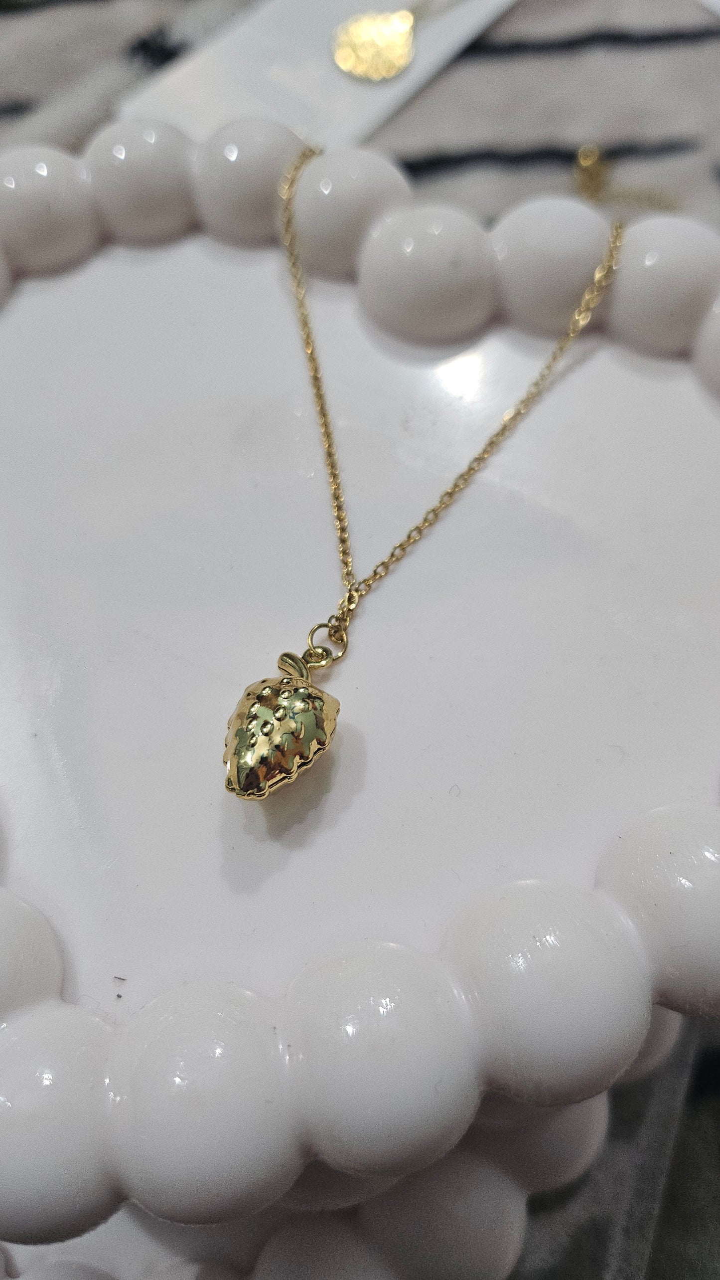 Golden Strawberry Charm Necklace – Minimal Fruit Pendant