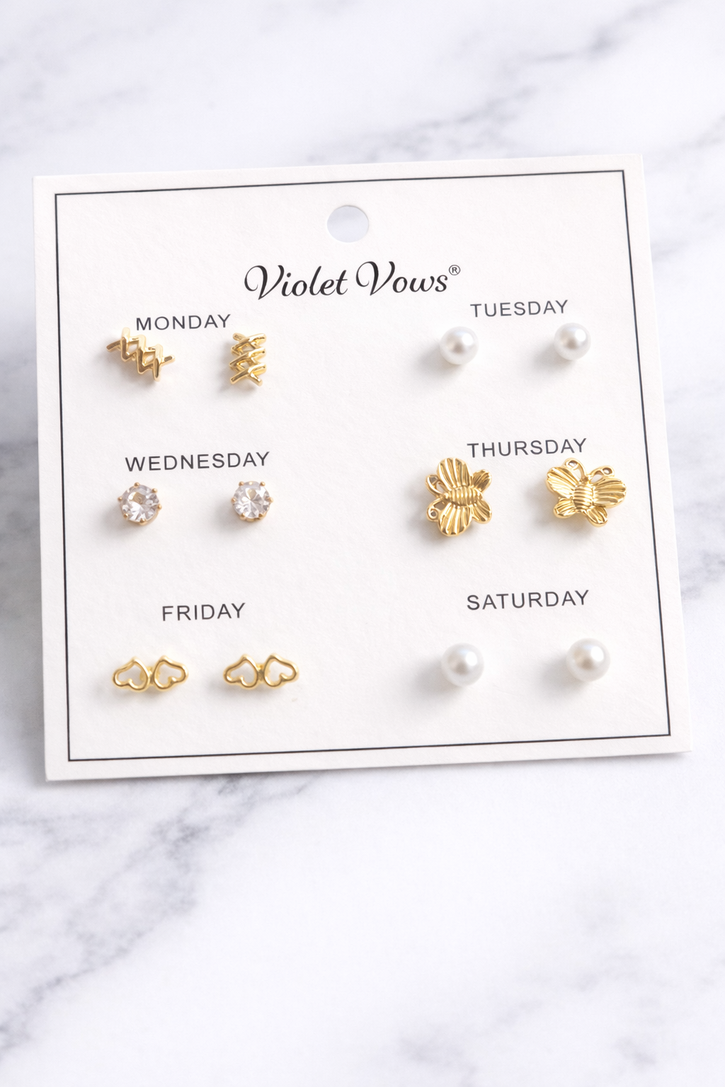 6-Pair Weekday Earring Set | Gold & Pearl Studs