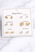 6-Pair Weekday Earring Set | Gold & Pearl Studs