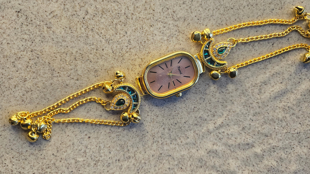 Peacock Charm Bracelet Watch – Gold Plated front view