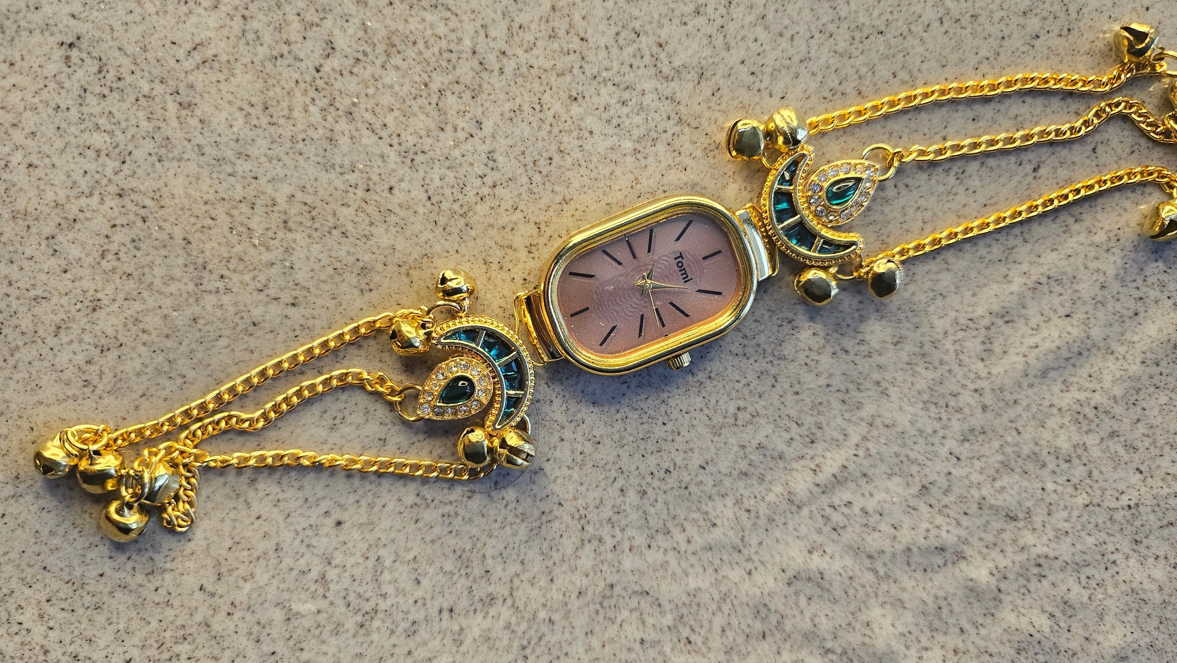Peacock Charm Bracelet Watch – Gold Plated front view