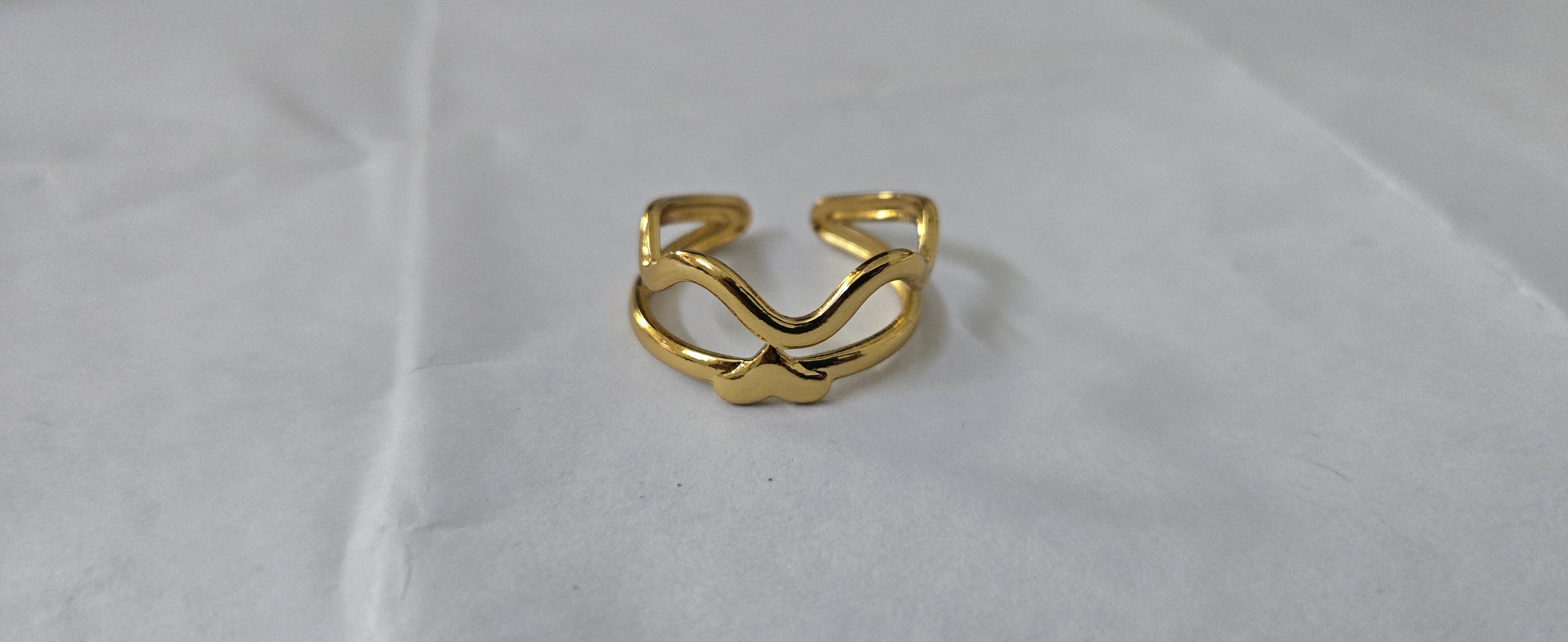 Gold Double-Wave Open Cuff Ring - product photo