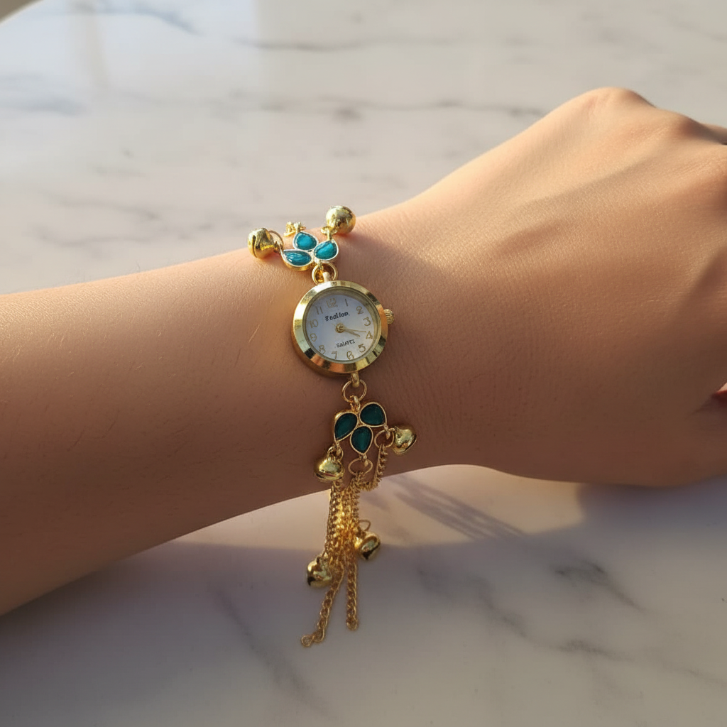 Teal Flower Bracelet Watch