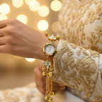 White opal bracelet watch on bridal sleeve