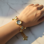 White opal bracelet watch on marble background