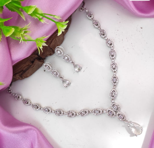 Deepika Inspired Necklace - Silver-Toned CZ Necklace Set